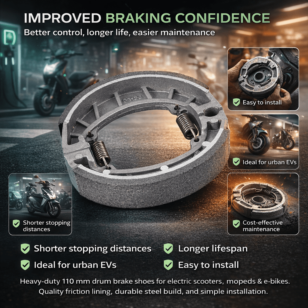 nitroniche ev brake shoe set | heavy duty, durable brake shoes for electric vehicles | smooth & reliable braking performance